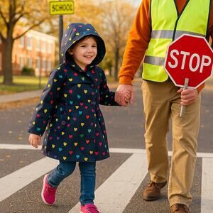 London Fog Girls 6X Rainbow Heart Hooded Rain Coat Jacket Fleece Lined Navy